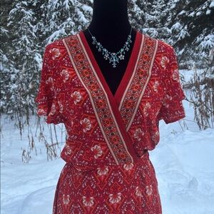 R.Vivimos Summer Cotton Flutter Sleeve Wrap Dress sz L